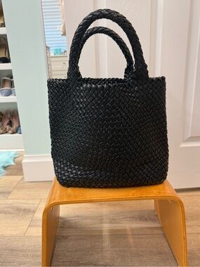 Black Woven Tote Bag - Classic Handbag